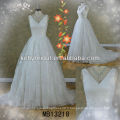 V-neck and two-shoulder empire seam wedding dress made in shine tulle